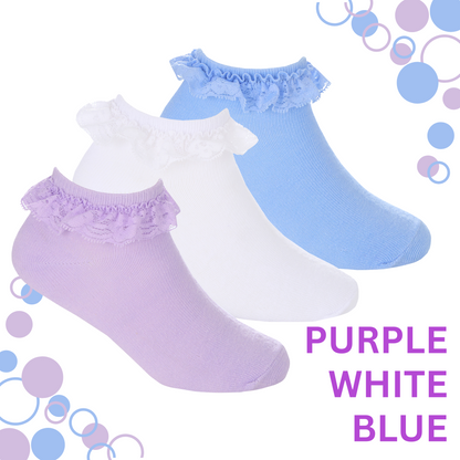 Lot de 3 paires de socquettes avec volant en dentelle