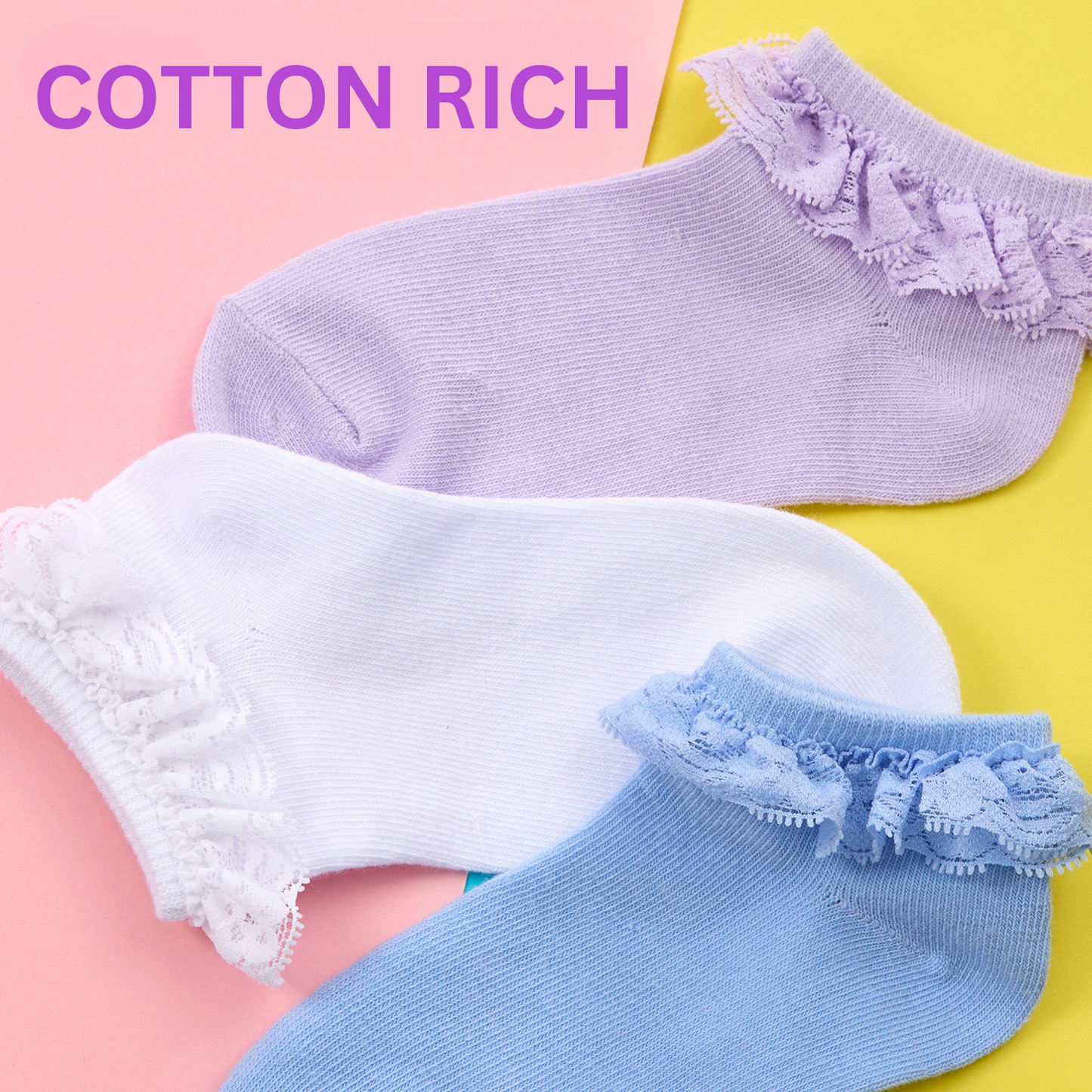 Lot de 3 paires de socquettes avec volant en dentelle