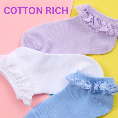 Lot de 3 paires de socquettes avec volant en dentelle