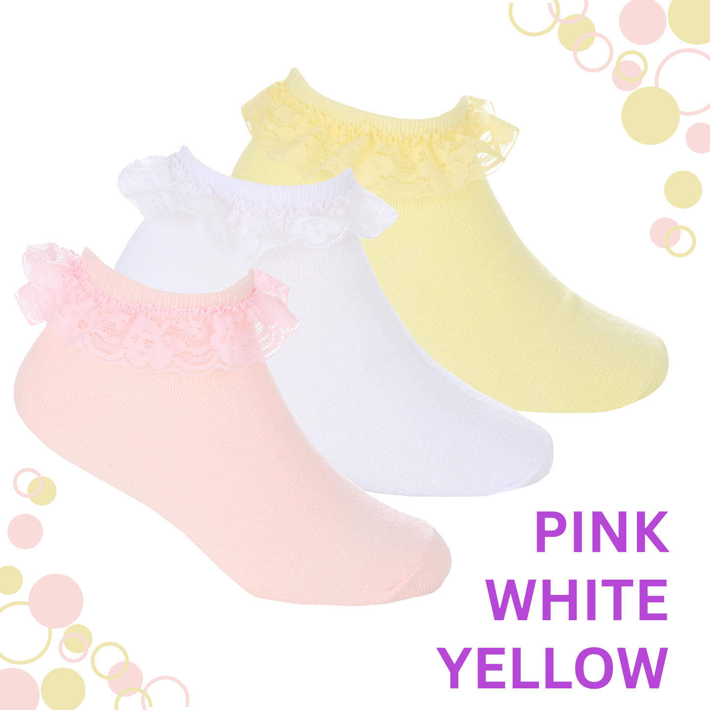 Lot de 3 paires de socquettes avec volant en dentelle