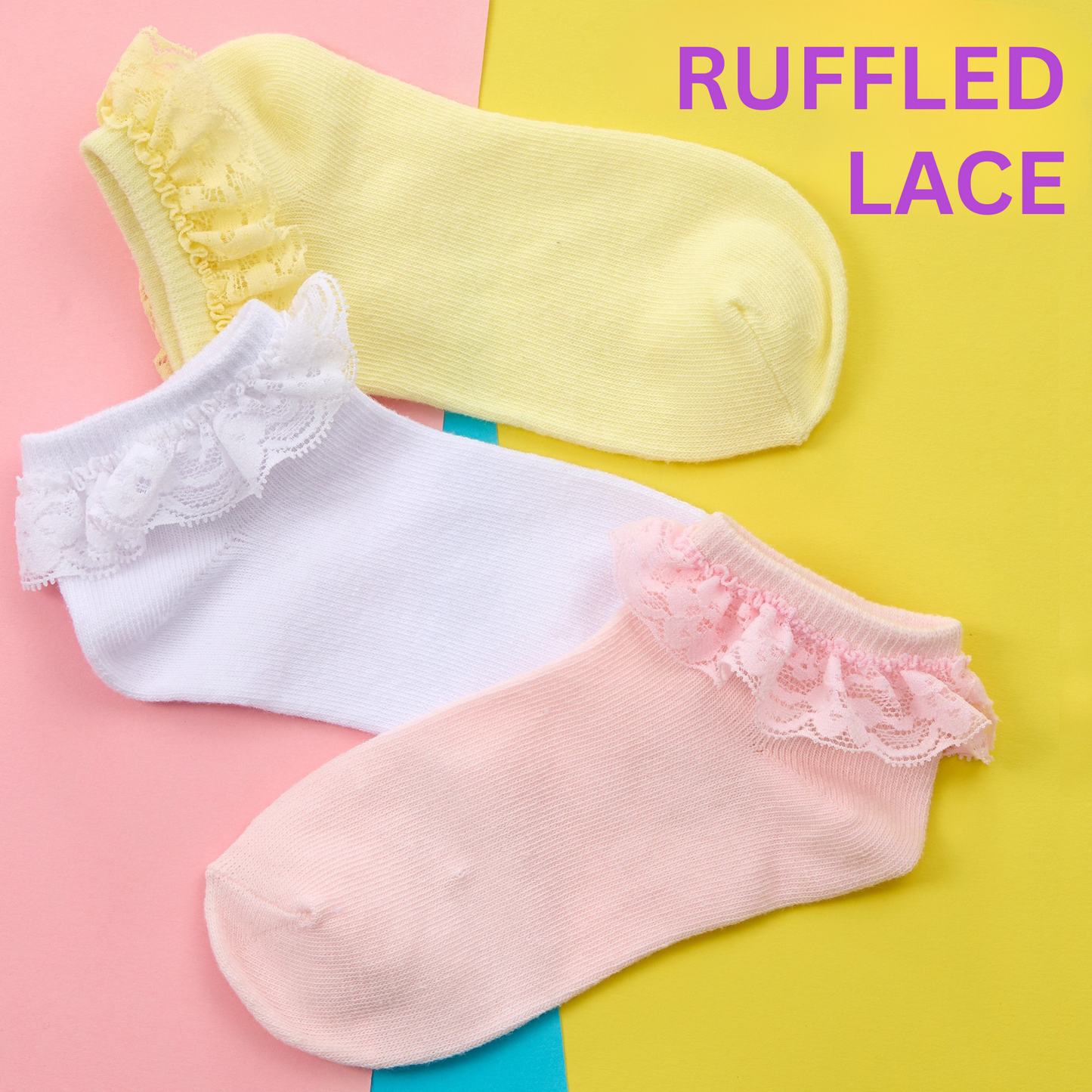 Lot de 3 paires de socquettes avec volant en dentelle