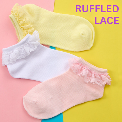 Lot de 3 paires de socquettes avec volant en dentelle
