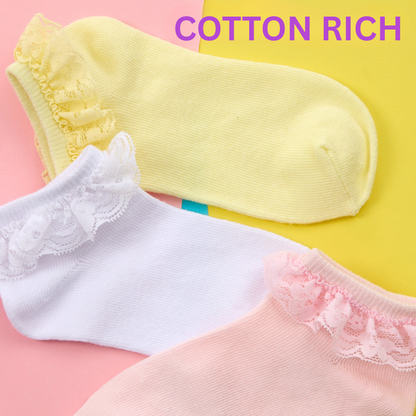 Lot de 3 paires de socquettes avec volant en dentelle