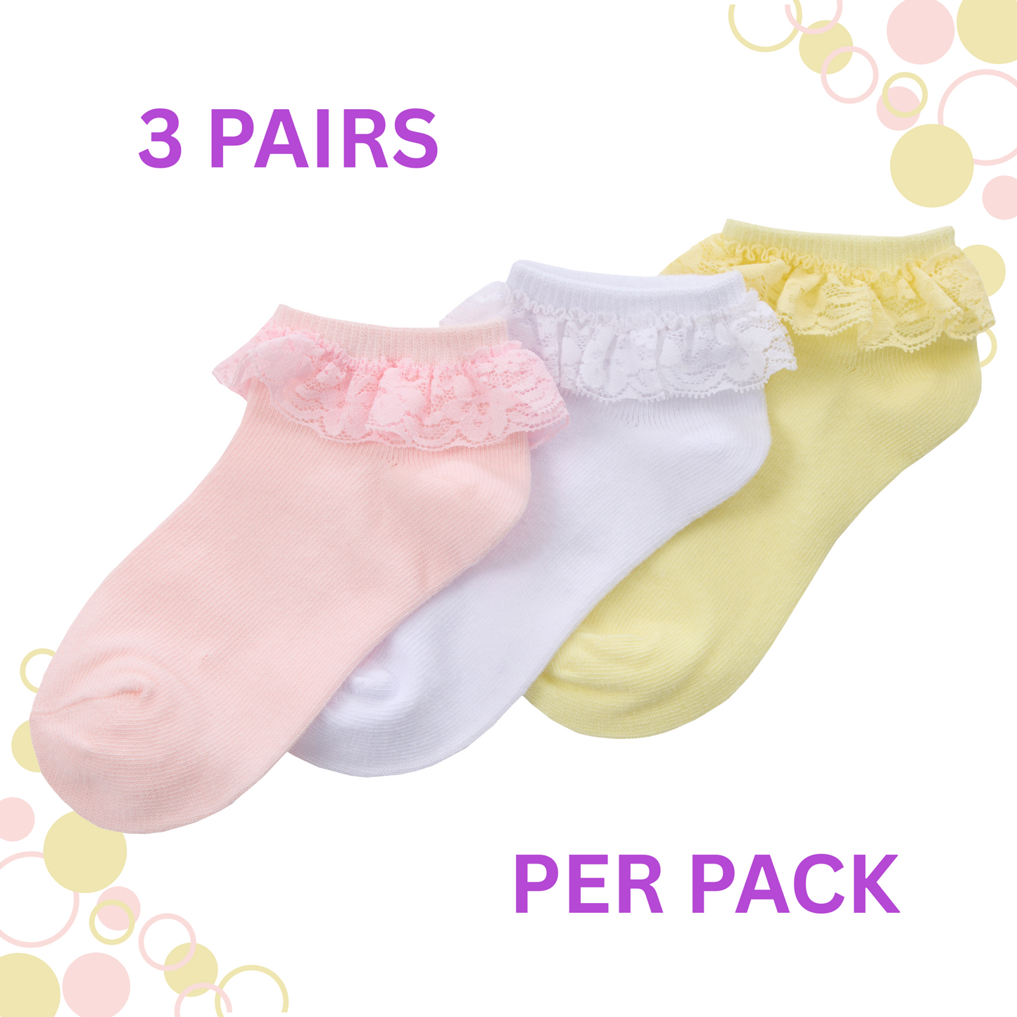 Lot de 3 paires de socquettes avec volant en dentelle