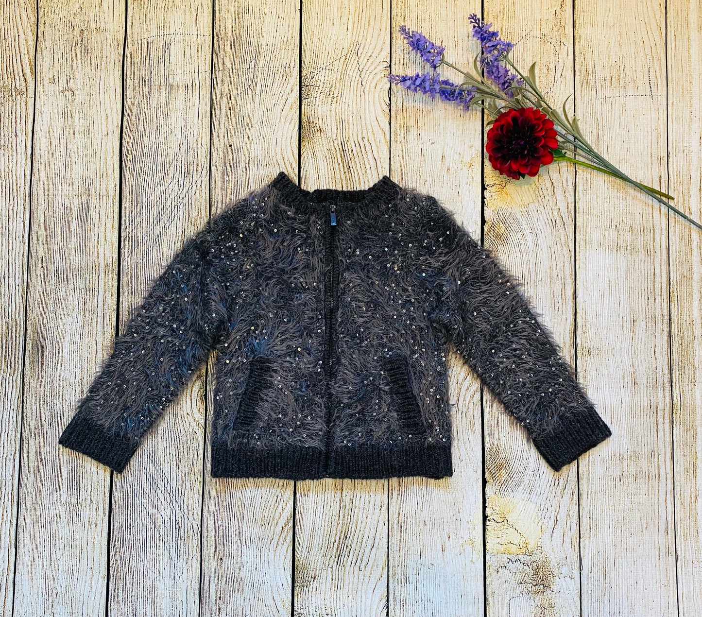 Cárdigan estilo bomber de lentejuelas mullido
