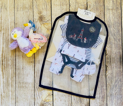 Conjunto de regalo de 5 piezas para bebé con bolsa de regalo GRATIS - Diseño París