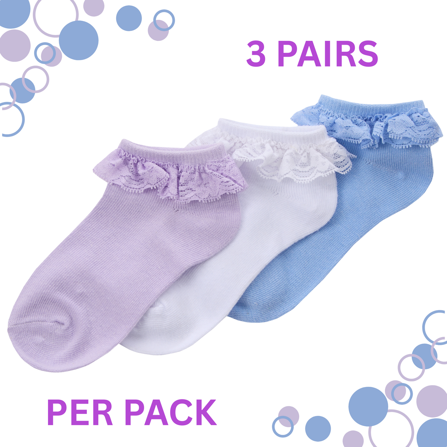 Lot de 3 paires de socquettes avec volant en dentelle