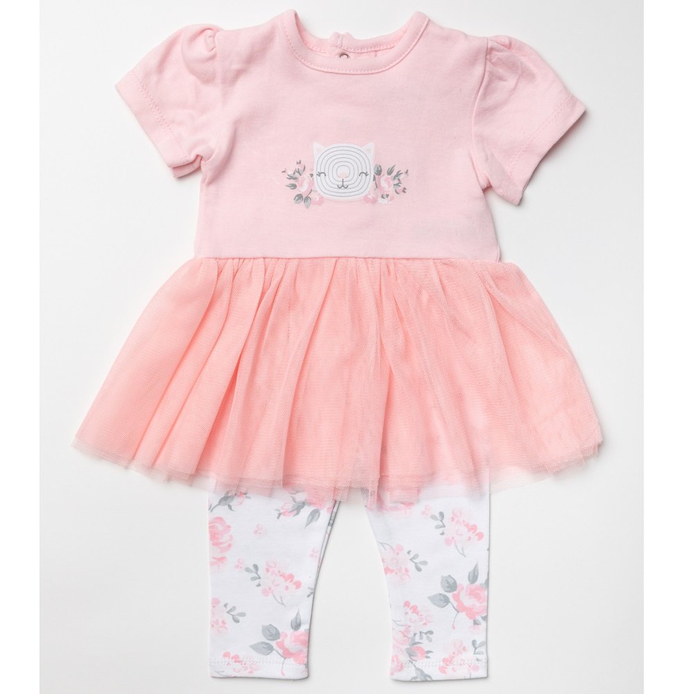 Vestido tutú y leggings florales de gato rosa
