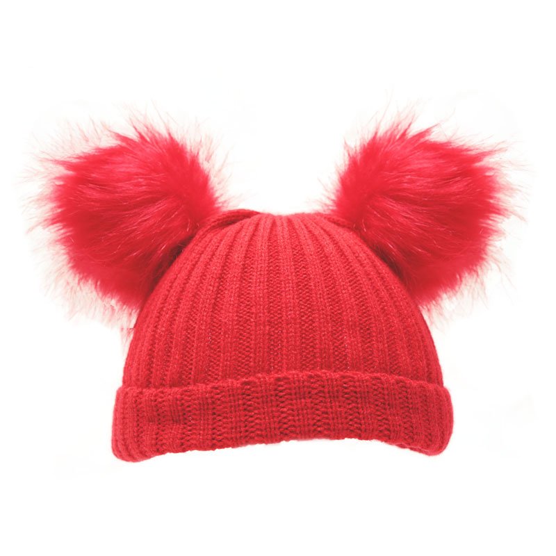 Gorro de punto acanalado rojo con pompón