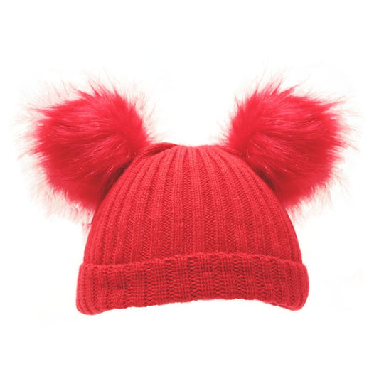 Gorro de punto acanalado rojo con pompón